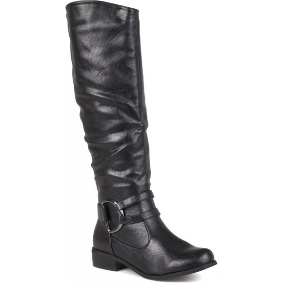 Journee Collection Shoes - JOURNEE COLLECTION Charming-01 Boot Ring Accent Wide Calf Boots - Size 10 Black